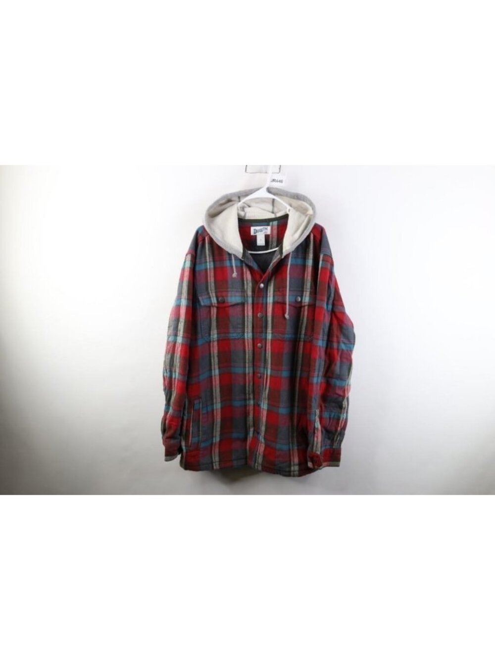 Duluth Trading Co Mens Large Relaxed Fit Flapjack Flannel Hooded Jac Shirt Plaid